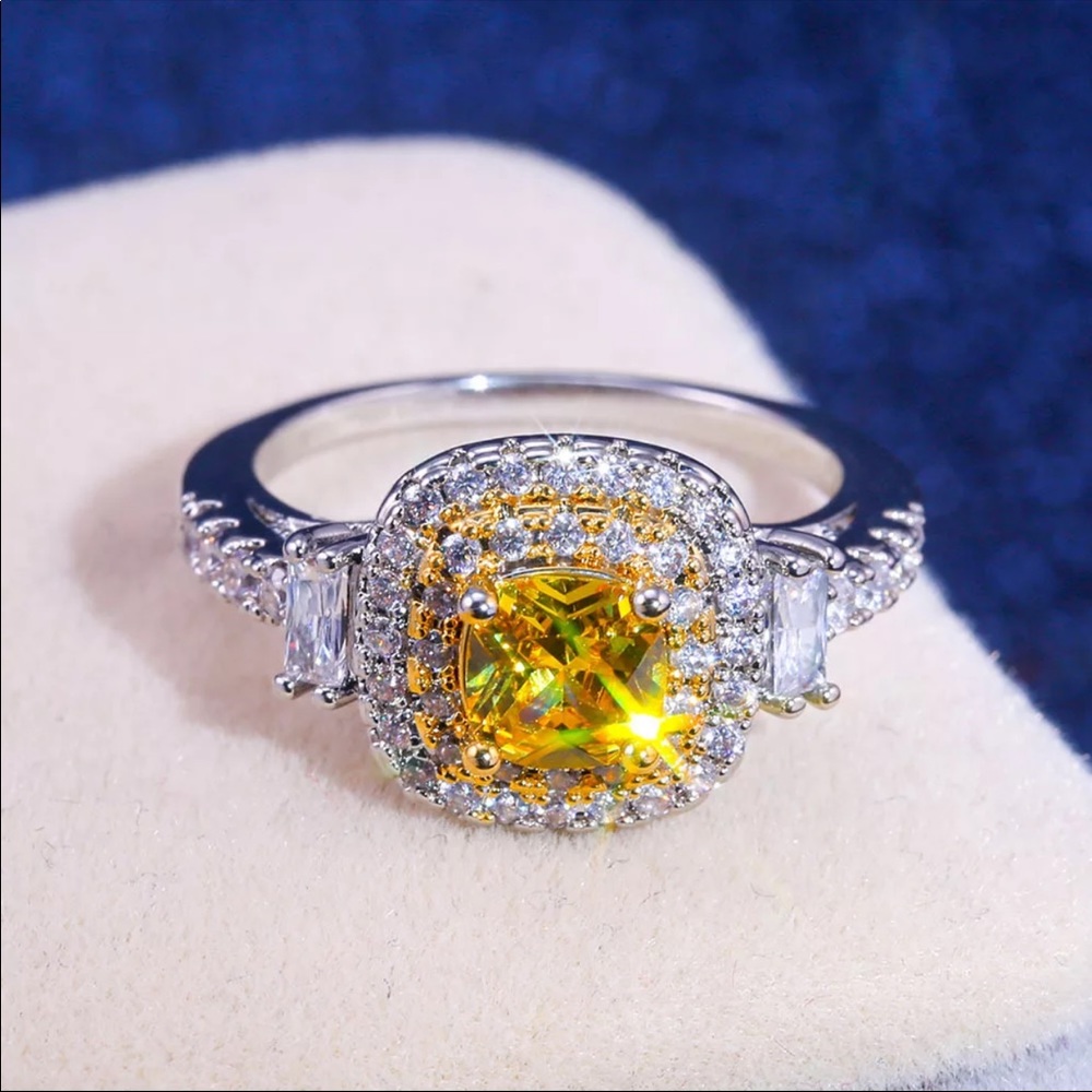 New Square Shape 925 Silver Citrine Ring - Picture 4 of 6